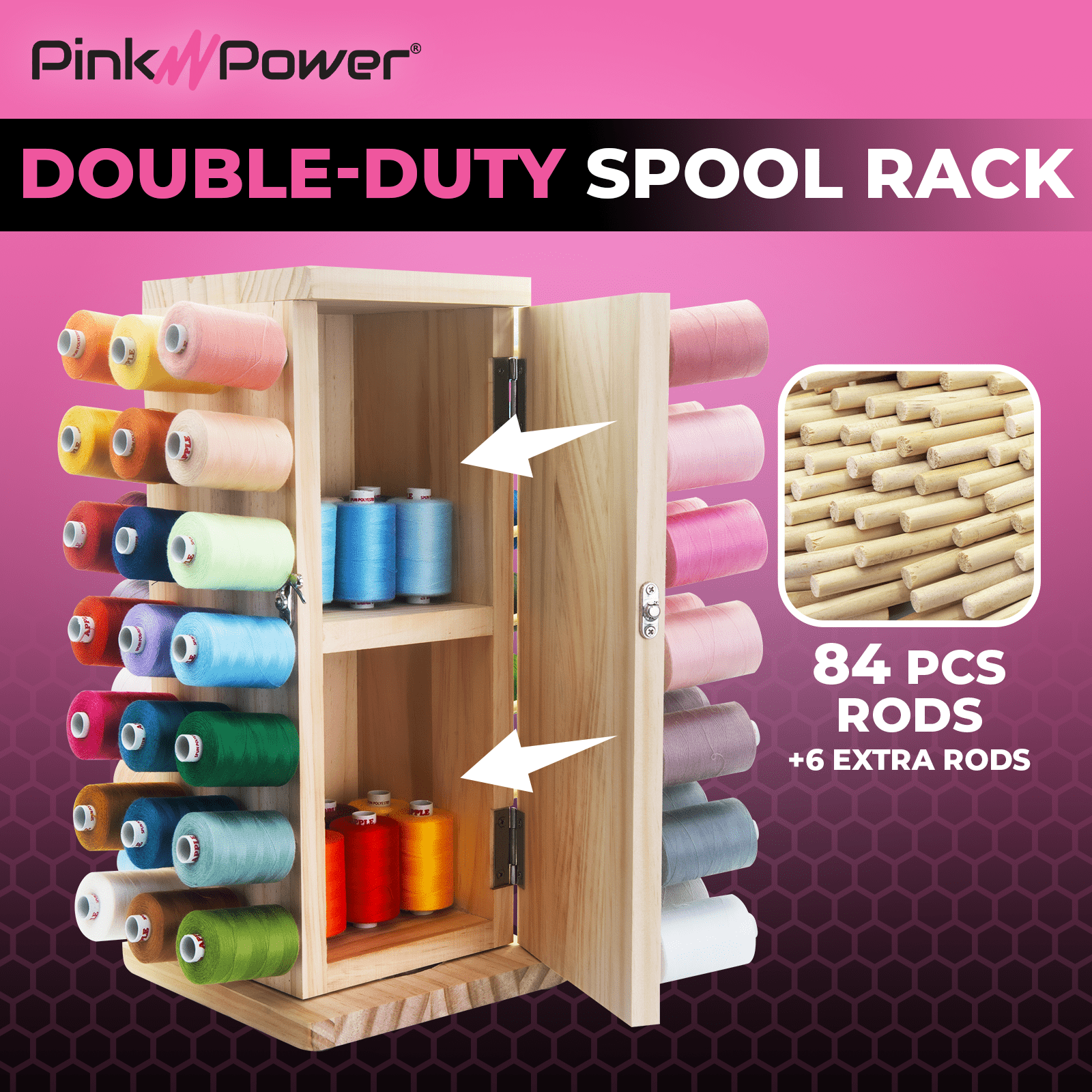 84-Spools Full Rotating Storage Rack Spool Rack Pink Power 