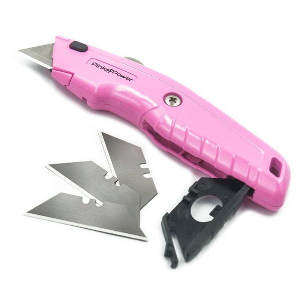 UTILITY KNIFE WITH 3 PACK RETRACTABLE BLADES - Pink Power