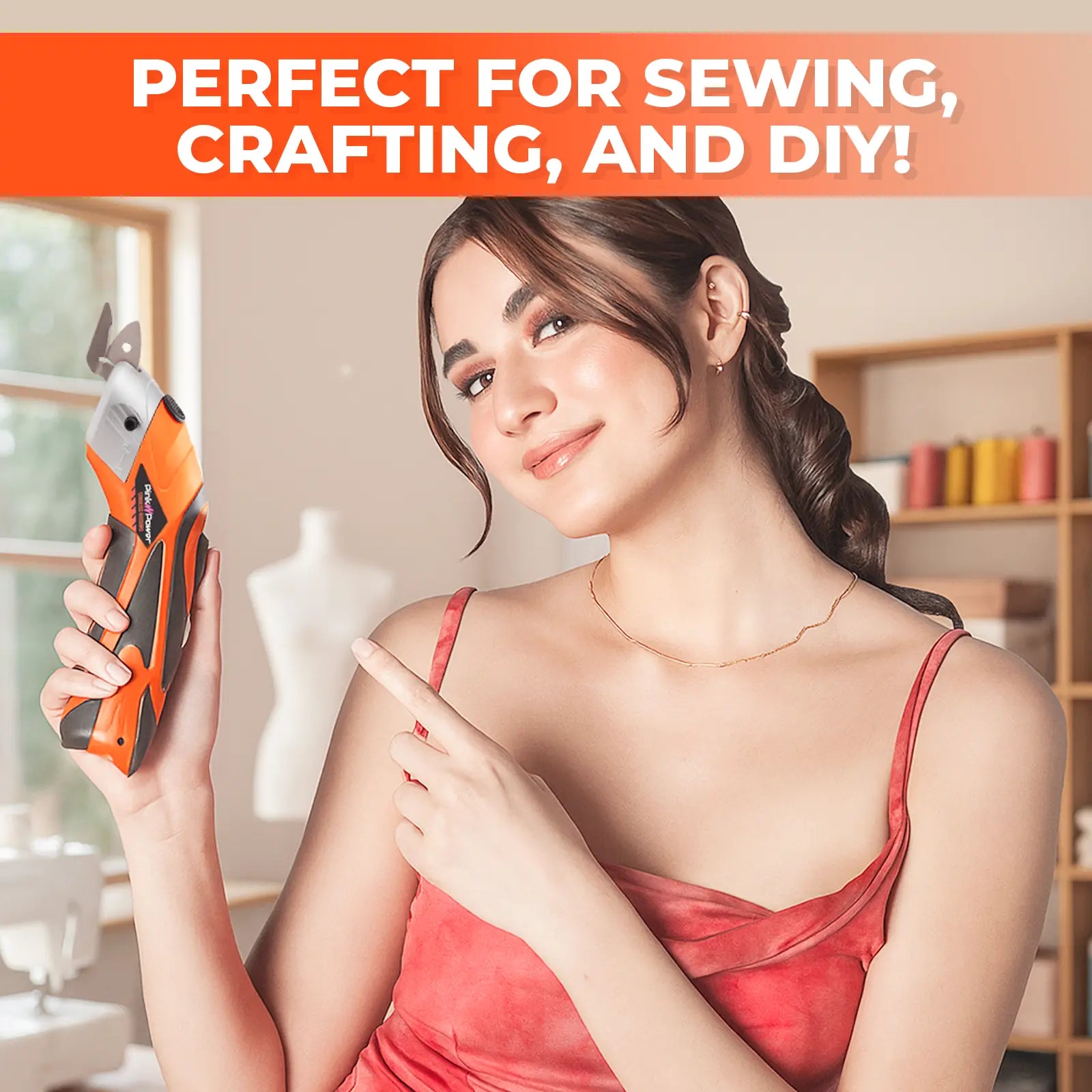 ORANGE CORDLESS FABRIC SCISSORS 4-VOLT LITHIUM ION