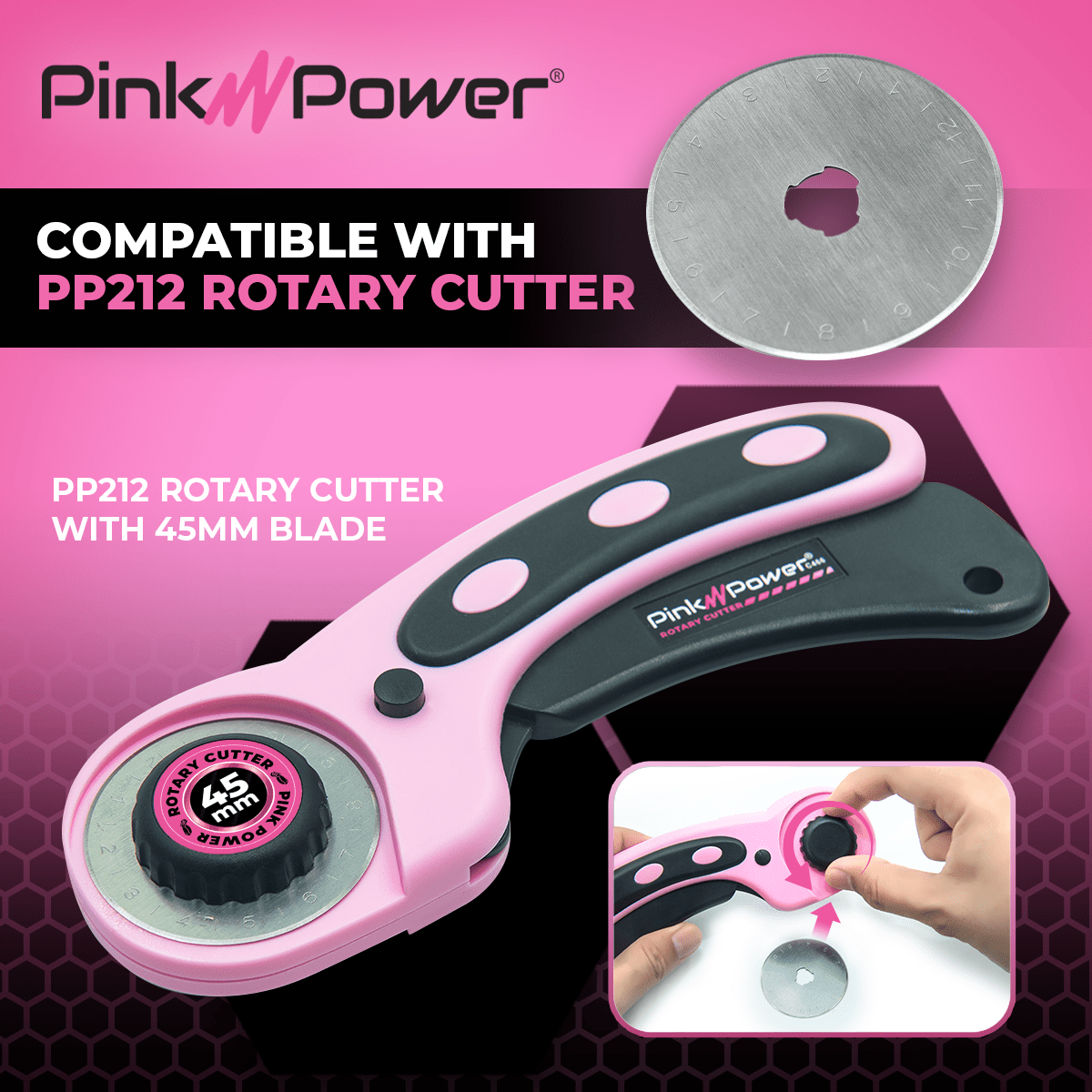 45mm MANUAL ROTARY CUTTER w/ 5-Pack BLADES SET Craft Item Pink Power 