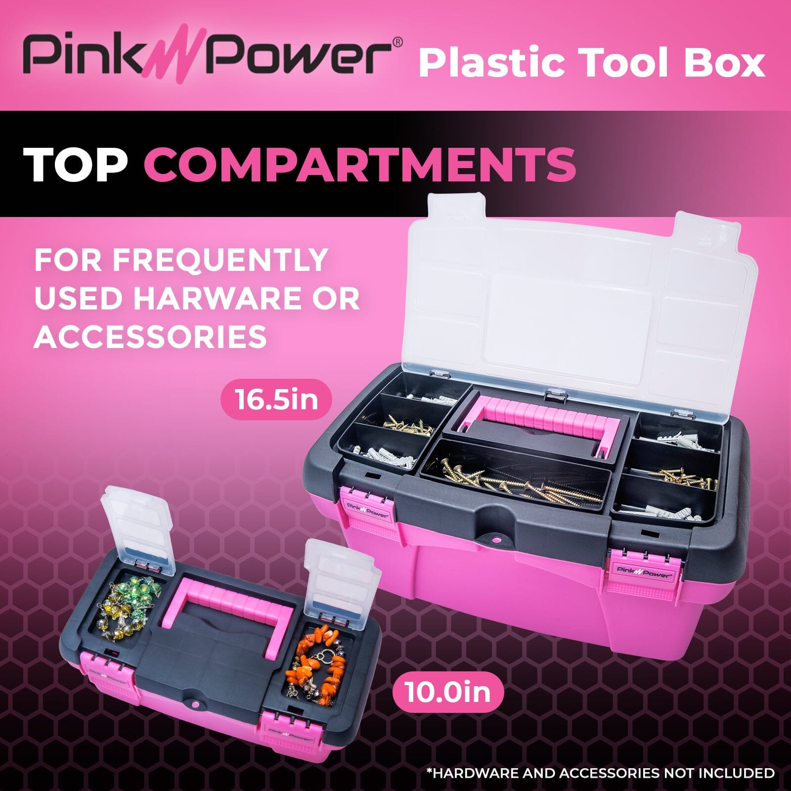 Utoolmart 10.2“Tool Box, Pink Plastic Toolbox with Removable Tray,Craft Art  Storage Organizer Box Container for Small Parts,Toys, Sewing,Painting 