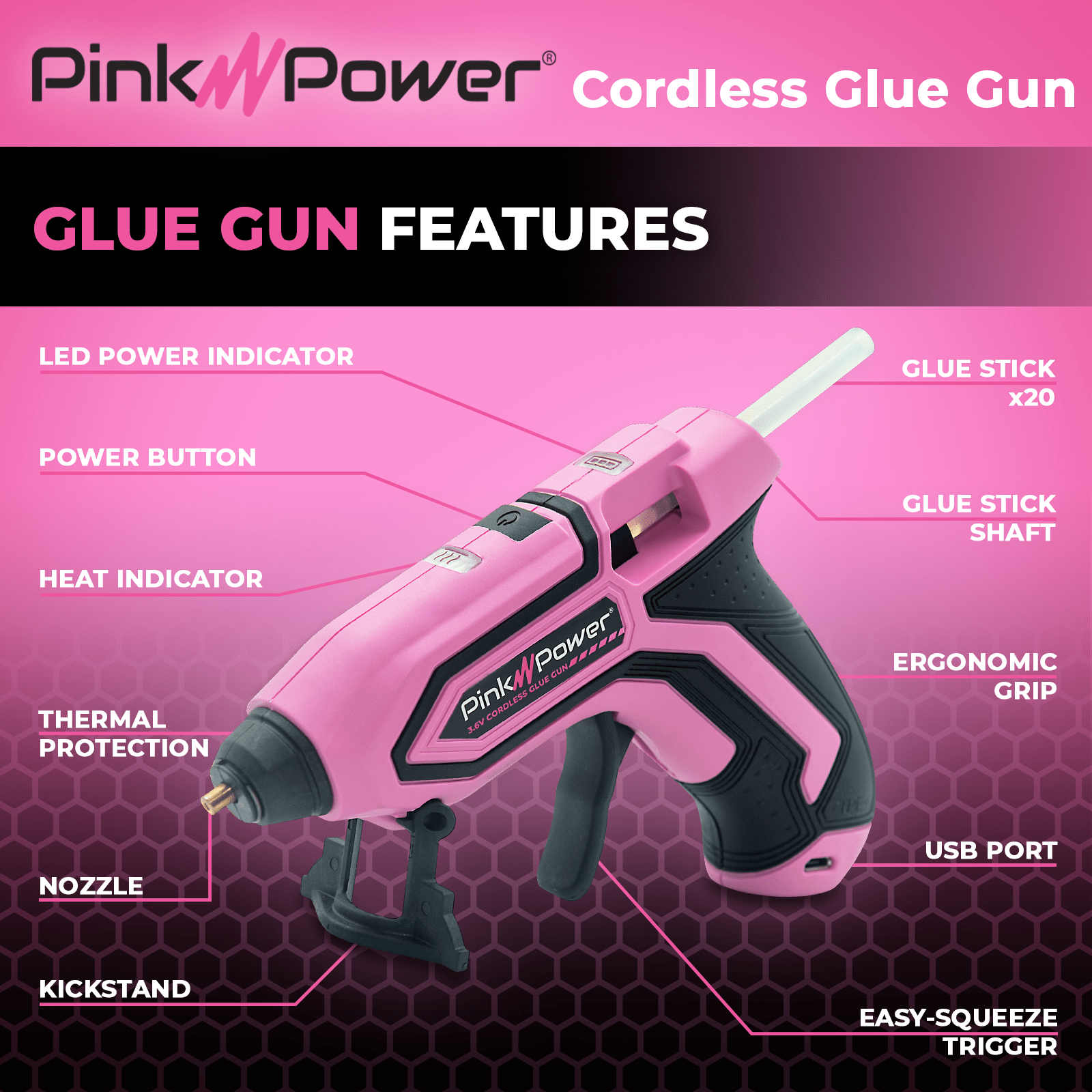 Cordless Glue Gun - Pink
