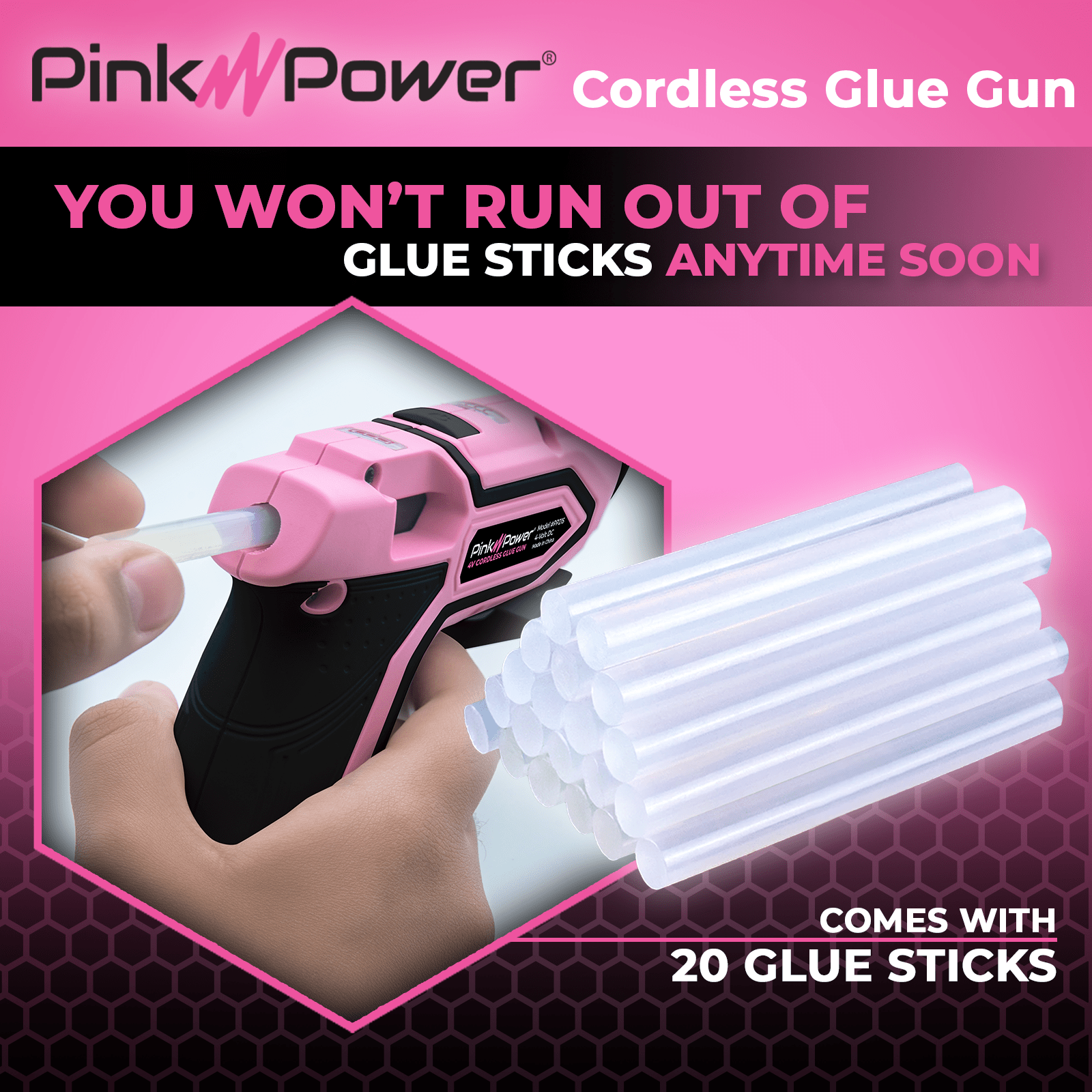The Original Pink Box 20V Cordless Glue Gun - Single Temp, Battery &  Charger Included - Preheats in 2 Mins - Auto Shut-Off - Comfort Grip in the  Glue Guns department at