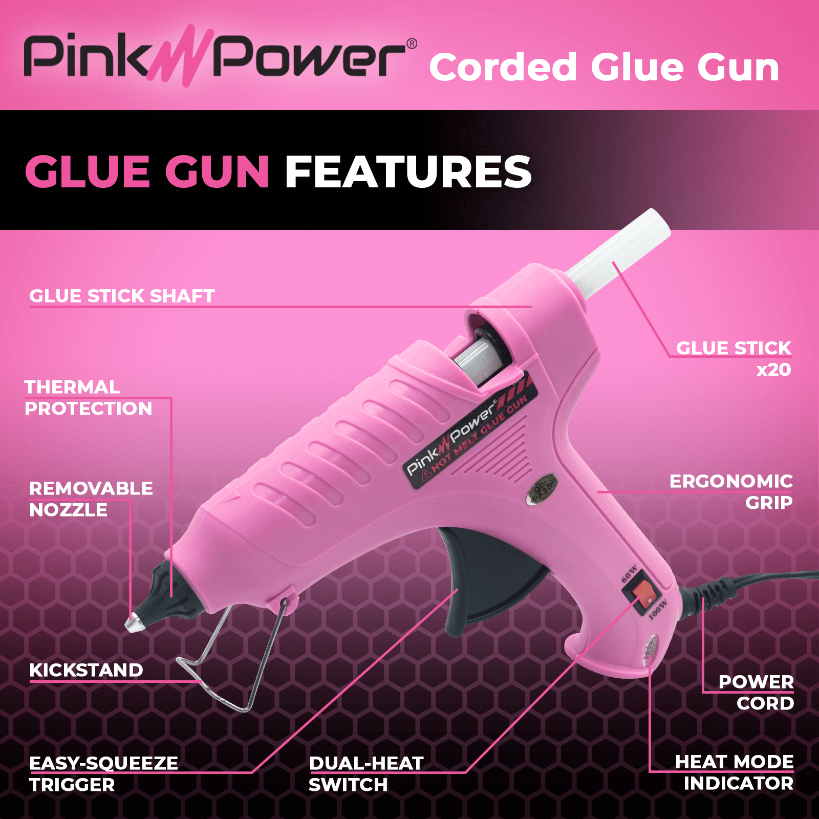 Corded Glue Gun - PINK Craft Item Pink Power 