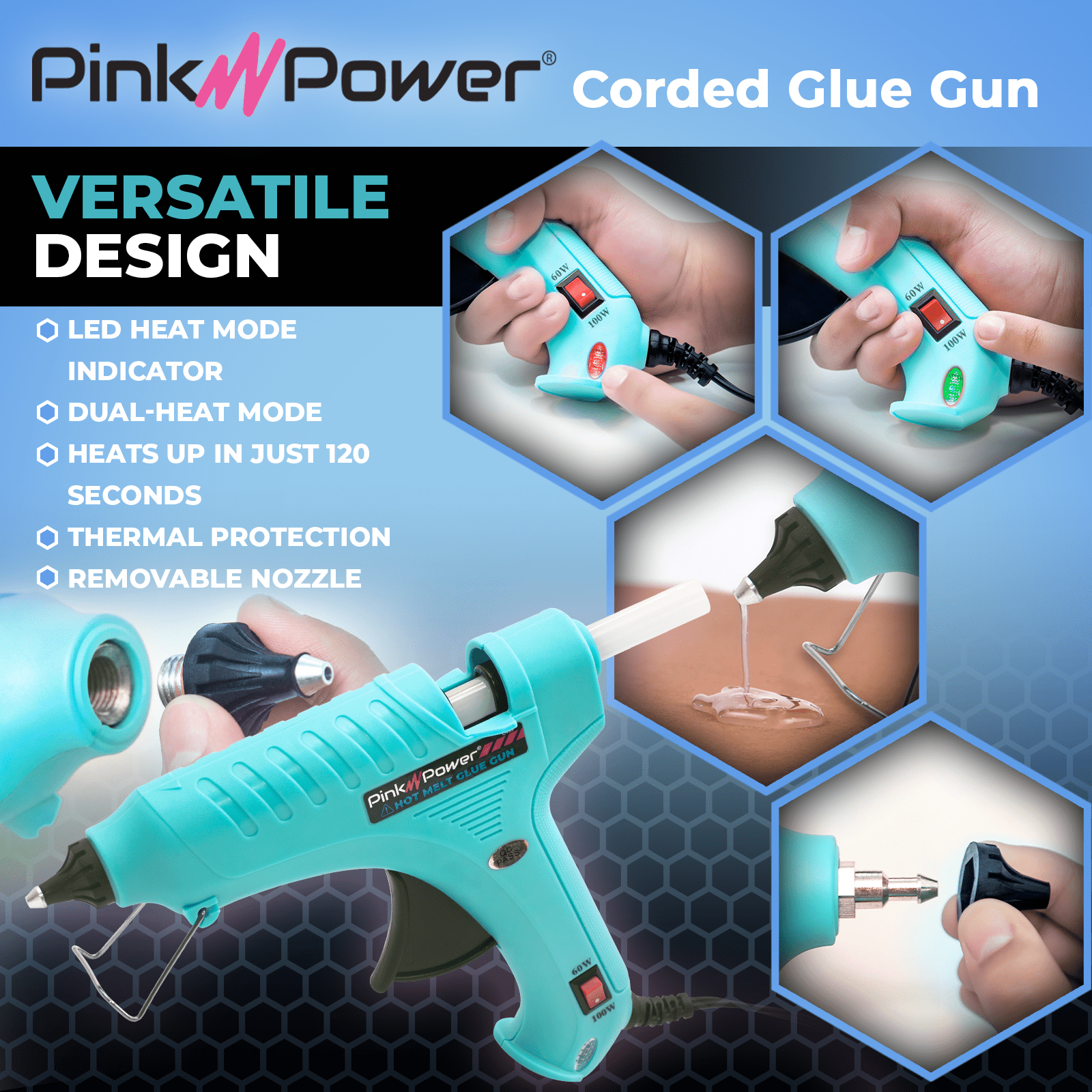 Corded Glue Gun - AQUA SPLASH Craft Item Pink Power 