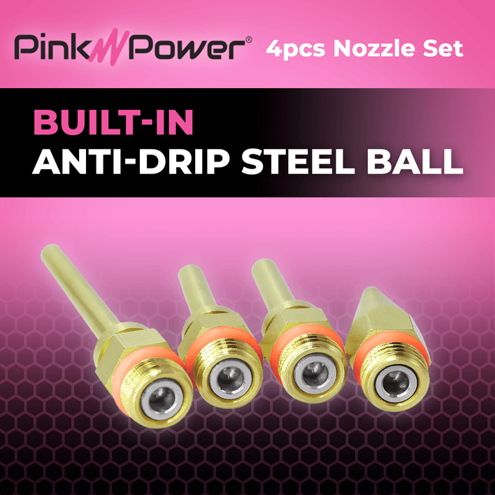 4 Pack Copper Nozzles for Full Size Dual Temp Fine Tip Hot Melt Glue Guns Craft Accessory Pink Power 