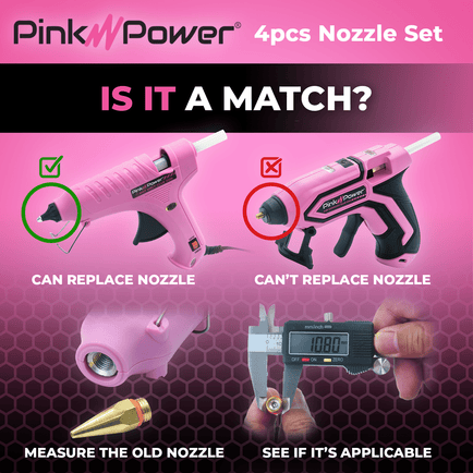 4 Pack Copper Nozzles for Full Size Dual Temp Fine Tip Hot Melt Glue Guns Craft Accessory Pink Power 