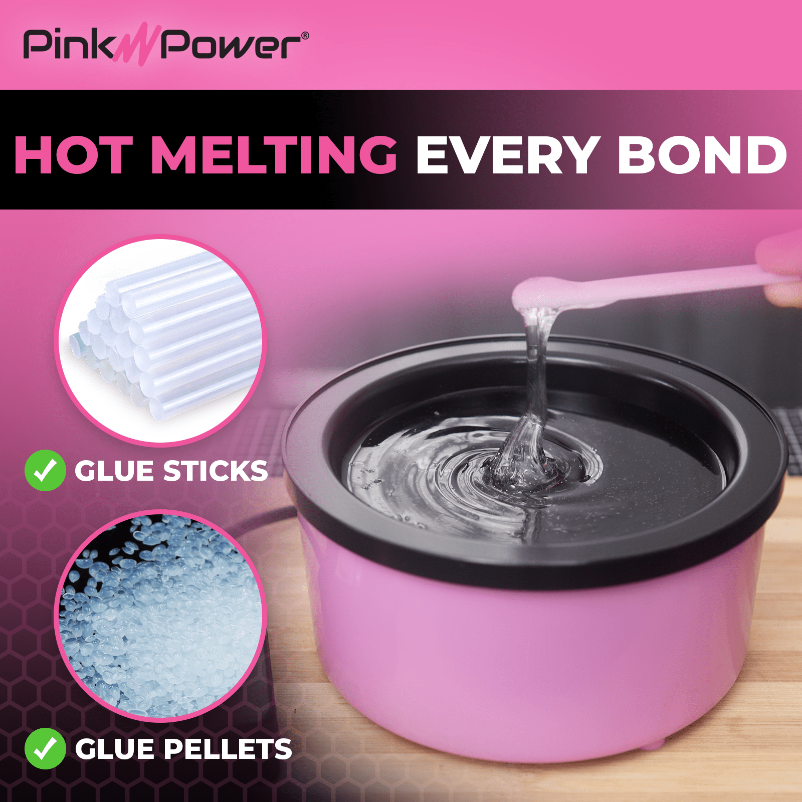 Electric Hot Glue Pot for Crafting Pink Power