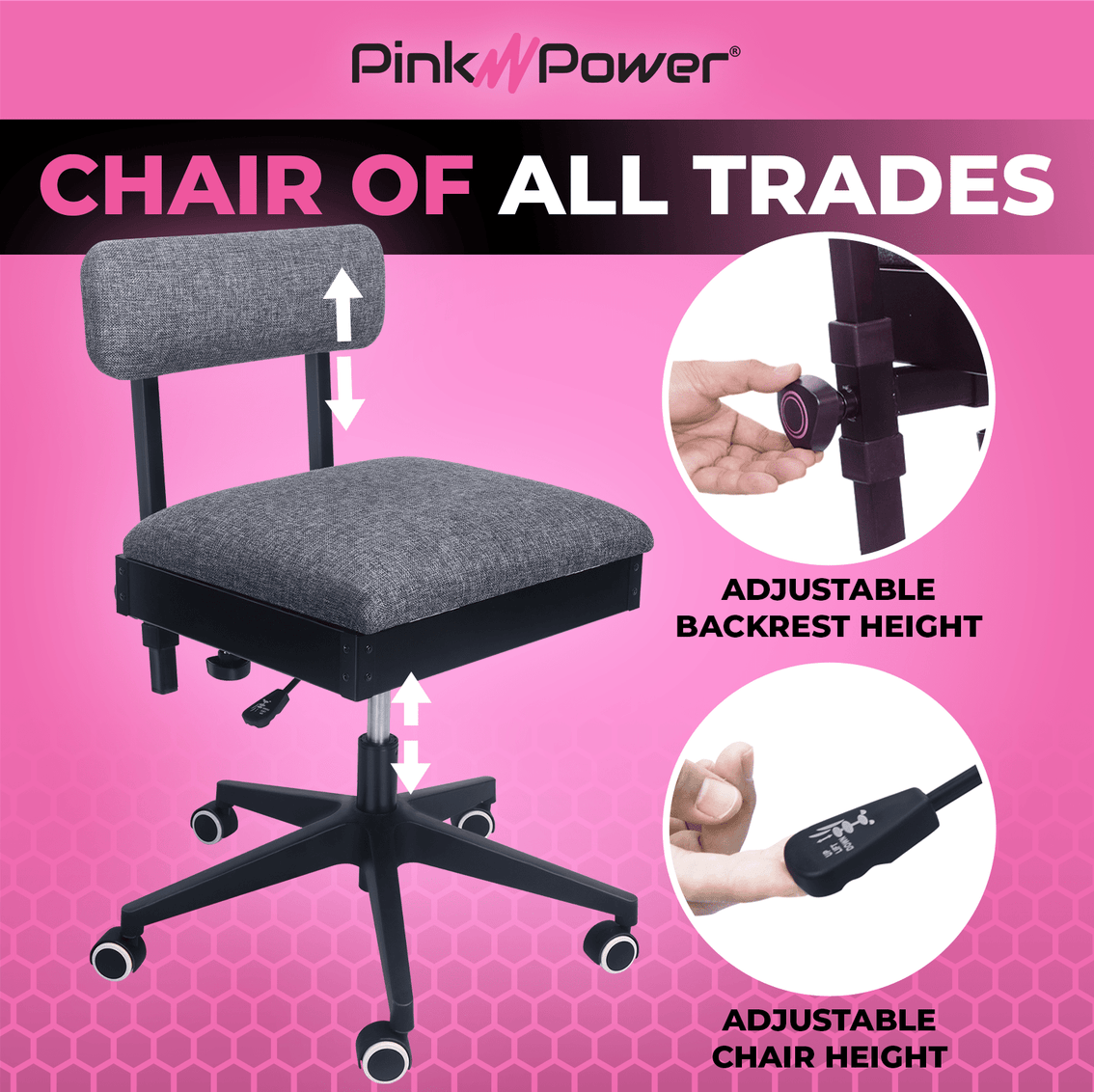 Sewing Chair with Storage Pink Power