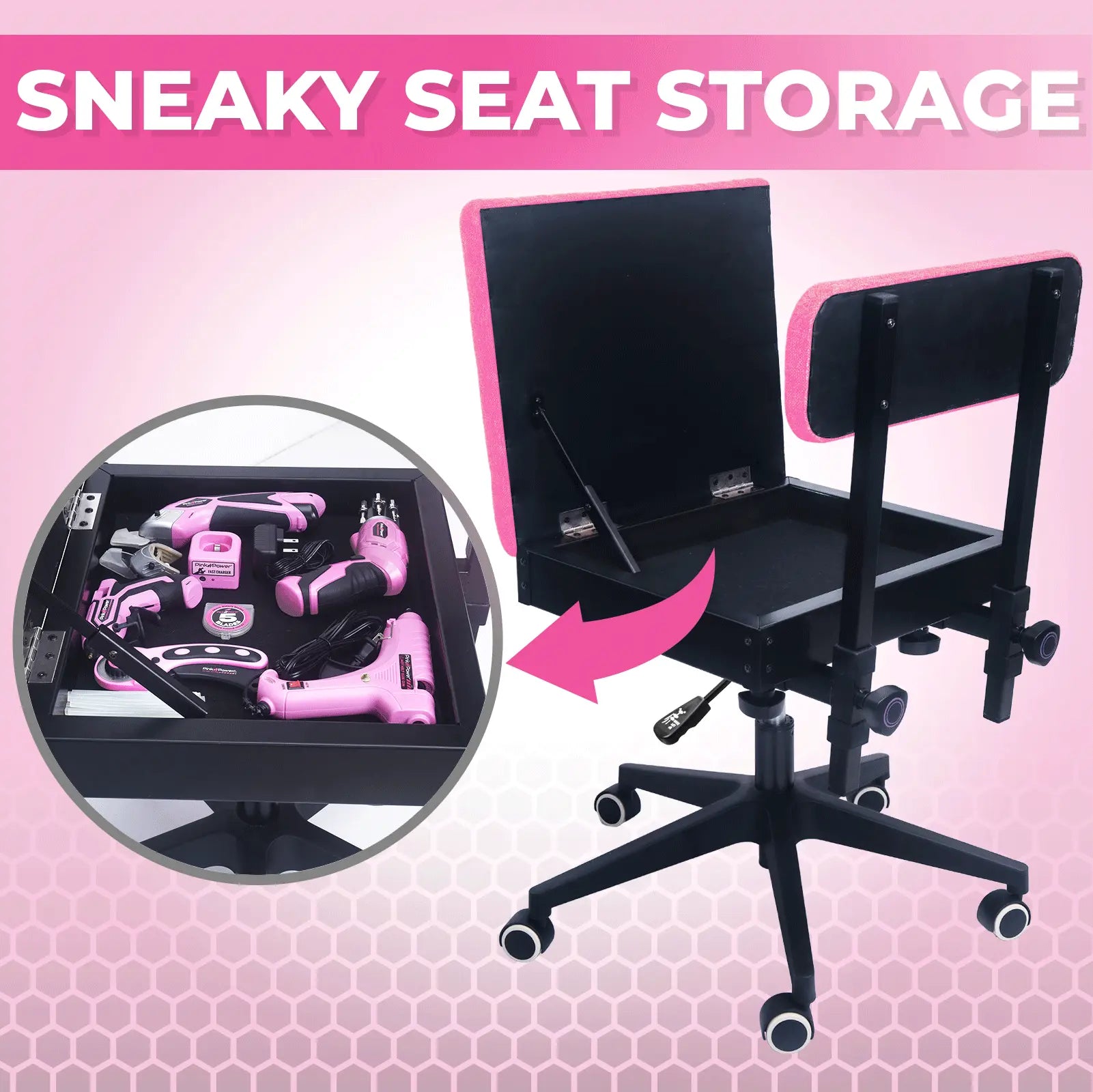 Pink Sewing Chair with Storage