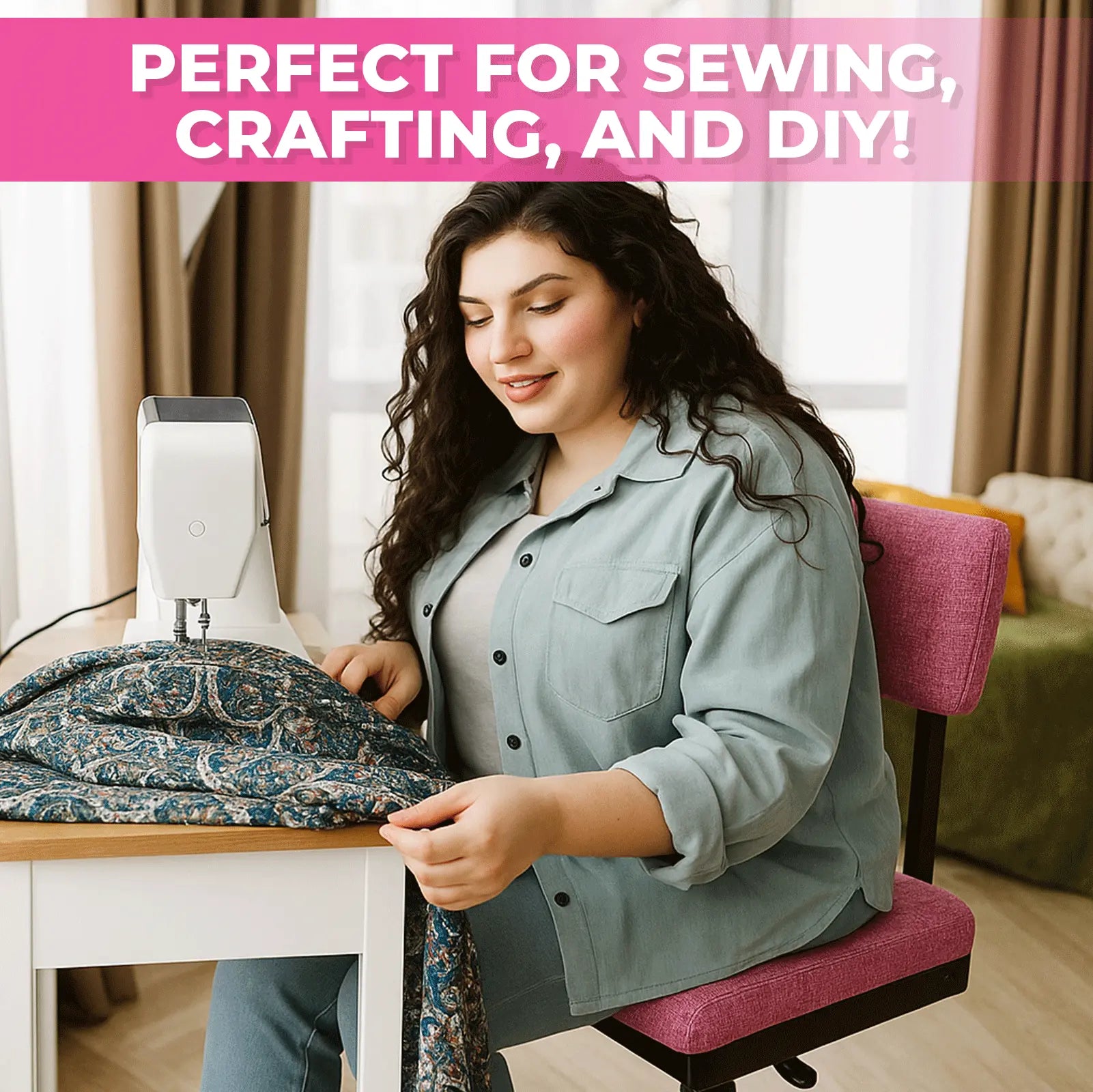 Pink Sewing Chair with Storage