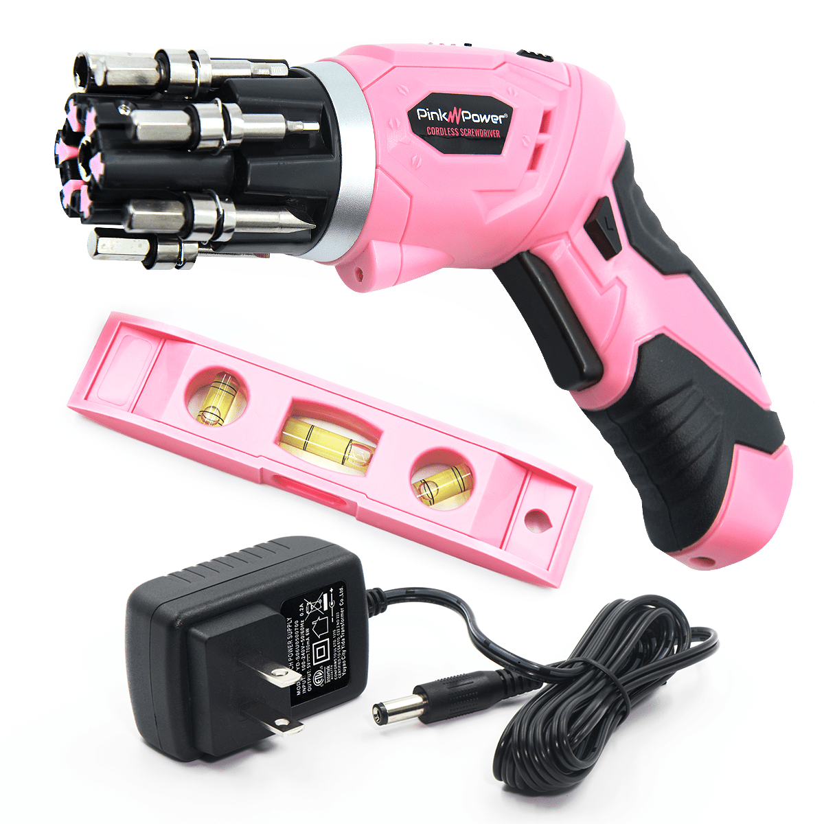 3.6-VOLT LITHIUM ION CORDLESS SCREWDRIVER KIT WITH BUBBLE LEVEL Tool Kit Pink Power 