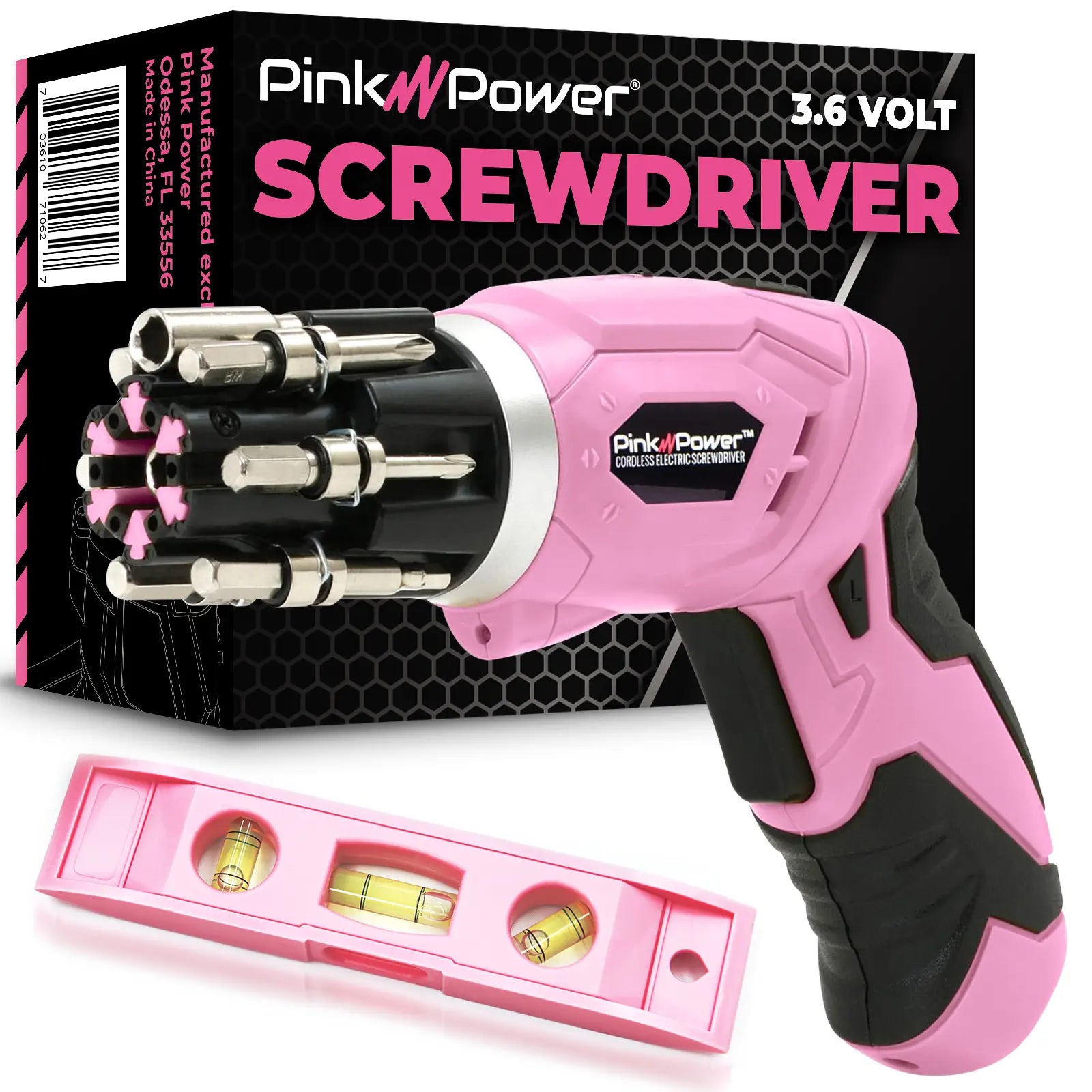 3.6-VOLT LITHIUM ION CORDLESS SCREWDRIVER KIT WITH BUBBLE LEVEL