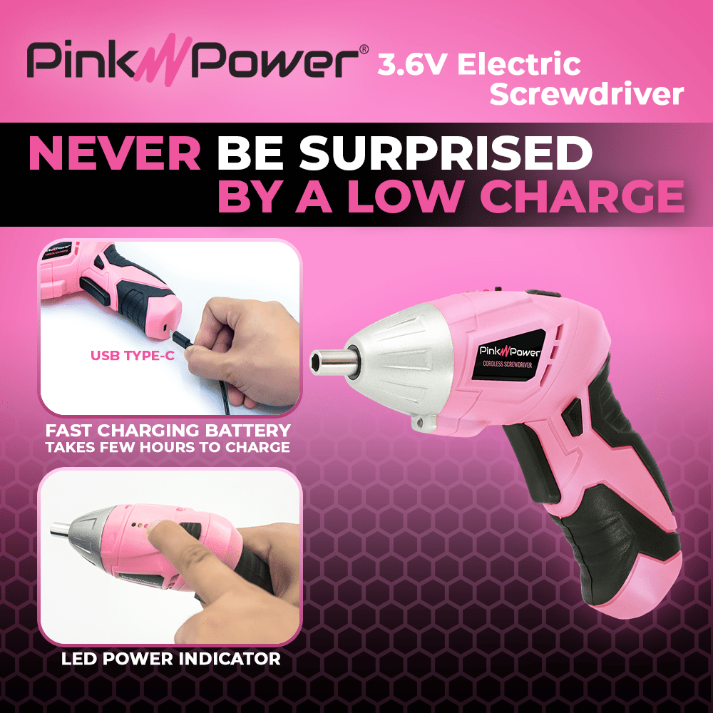 3.6-VOLT LITHIUM-ION CORDLESS SCREWDRIVER KIT Tool Kit Pink Power 