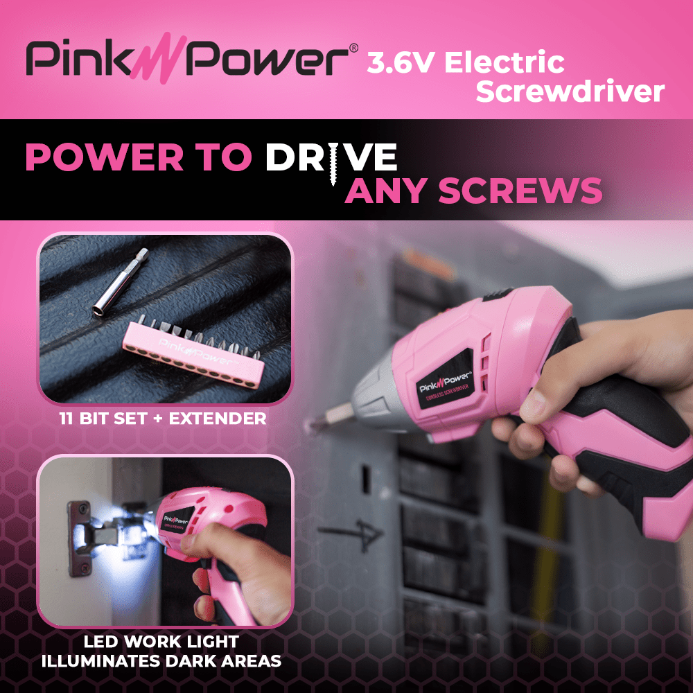 3.6-VOLT LITHIUM-ION CORDLESS SCREWDRIVER KIT Tool Kit Pink Power 