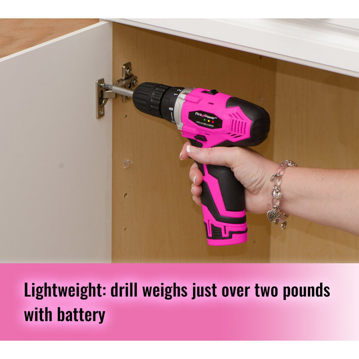 12-VOLT LITHIUM ION CORDLESS DRILL KIT AND EXTRA BATTERY BUNDLE Pink Power