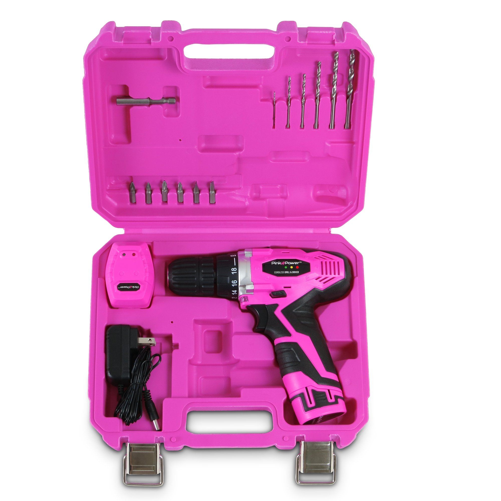 12-VOLT LITHIUM ION CORDLESS DRILL KIT AND EXTRA BATTERY BUNDLE Pink Power