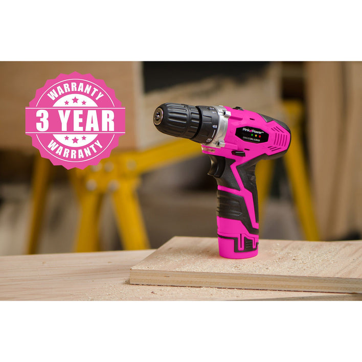 12-VOLT LITHIUM ION CORDLESS DRILL KIT AND EXTRA BATTERY BUNDLE Pink Power