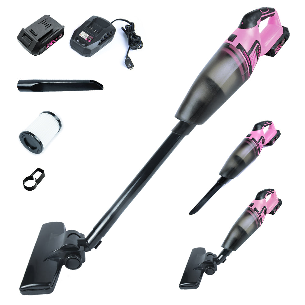 Pink Power Lightweight Cordless Vacuum Cleaner for Home Cleaning 20V Rechargeable Battery Cordless Stick Vacuum Cleaner – Portable Handheld Vacuum