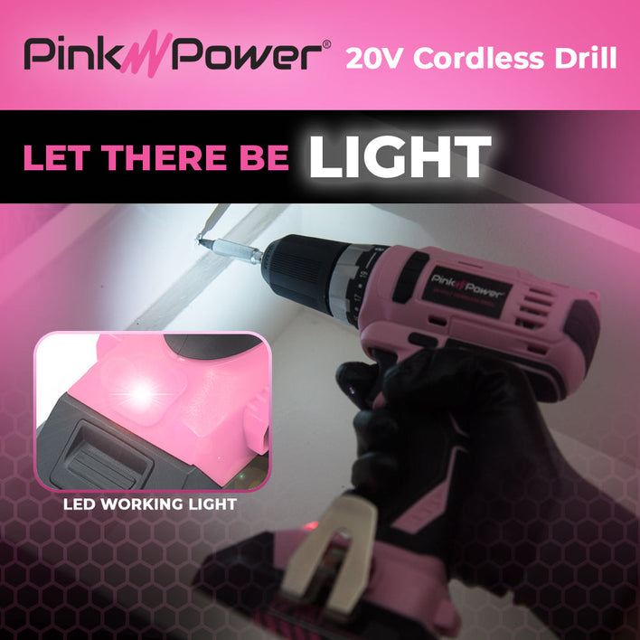 PP203 20-Volt Lithium-Ion Cordless Drill Pink Power 