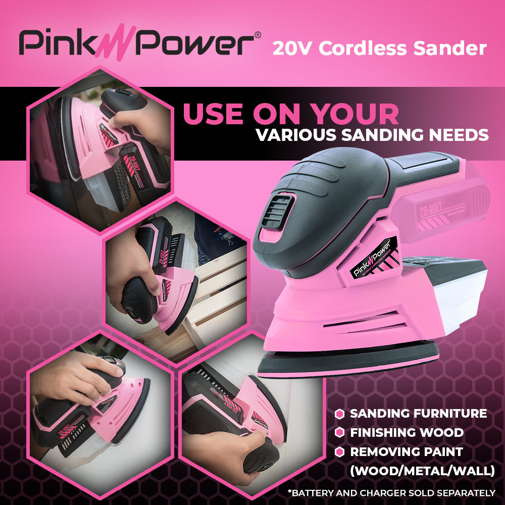 PP204B 20-Volt Cordless Sander Pink Power 
