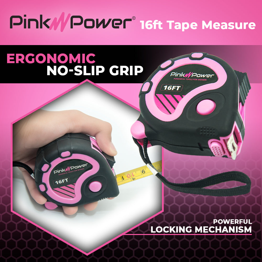 16FT RETRACTABLE TAPE MEASURE - Pink Power