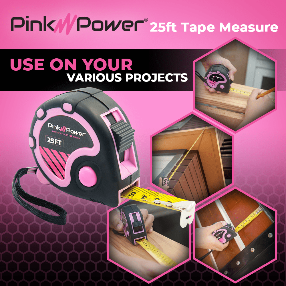 25FT RETRACTABLE TAPE MEASURE Tape Measures Pink Power 