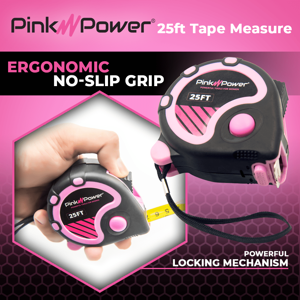 25FT RETRACTABLE TAPE MEASURE Tape Measures Pink Power 