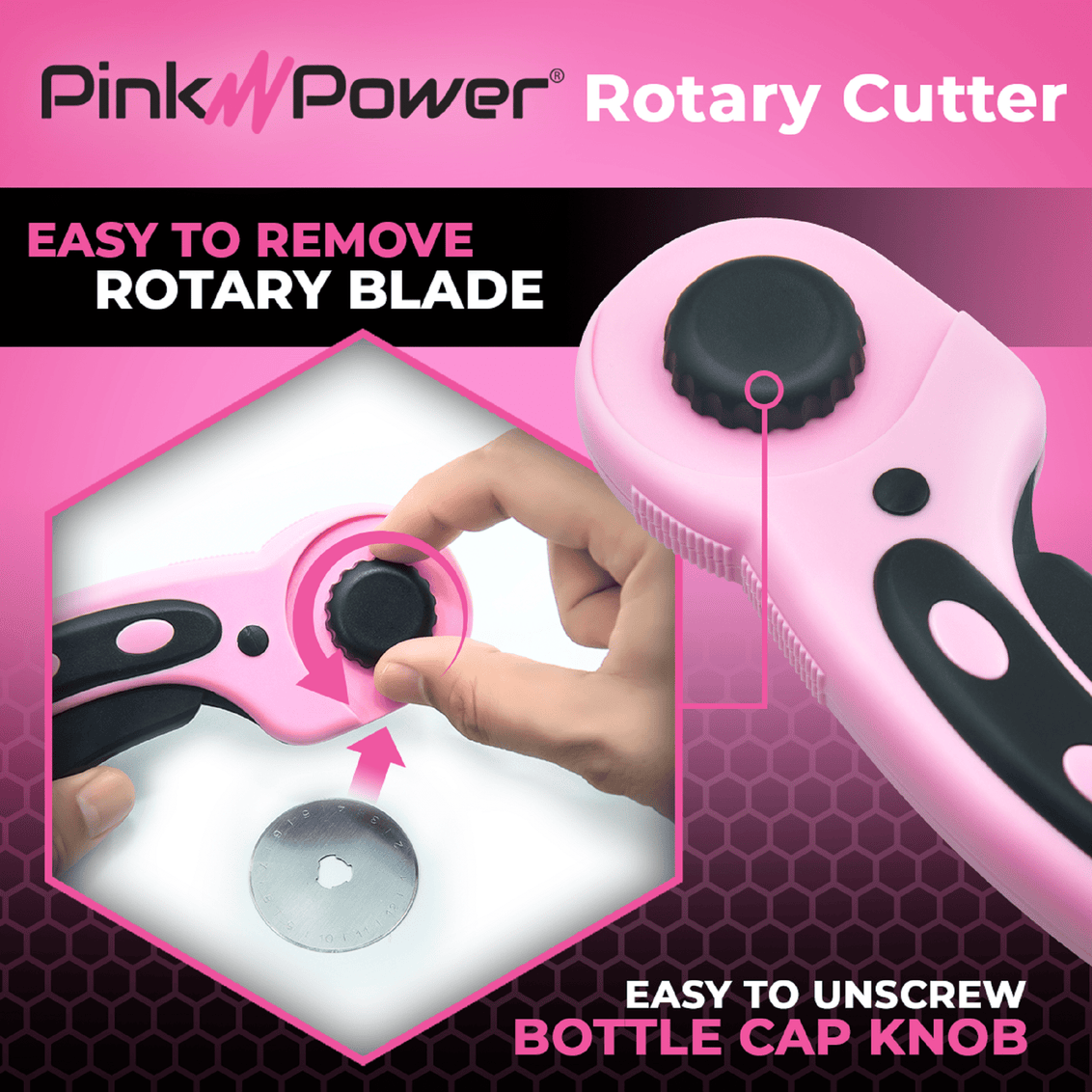 45mm MANUAL ROTARY CUTTER SET Craft Accessory Pink Power 